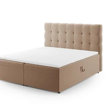 Pat continental cu tablie si lada depozitare, Mamaia, Micadoni Home, BL, 140x200 cm, catifea, bej imagine