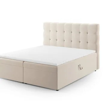 Pat continental cu tablie si lada depozitare, Mamaia, Micadoni Home, BL, 140x200 cm, catifea, bej deschis imagine