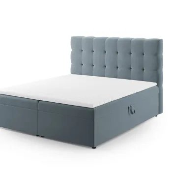 Pat continental cu tablie si lada depozitare, Mamaia, Micadoni Home, BL, 160x200 cm, catifea, albastru deschis imagine