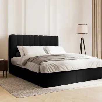 Pat continental cu tablie si lada depozitare + topper 4 cm + saltea 14 cm, Kelp-138, Micadoni Home, 200x160 cm, tesatura structurata chenille, negru imagine