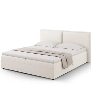 Pat continental cu tablie si lada depozitare + topper 4 cm + saltea 16 cm, Jodie-78, Micadoni Home, 160x200 cm, tesatura structurata, bej deschis imagine