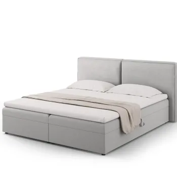 Pat continental cu tablie si lada depozitare + topper 4 cm + saltea 16 cm, Jodie-78, Micadoni Home, 160x200 cm, tesatura structurata, gri deschis imagine