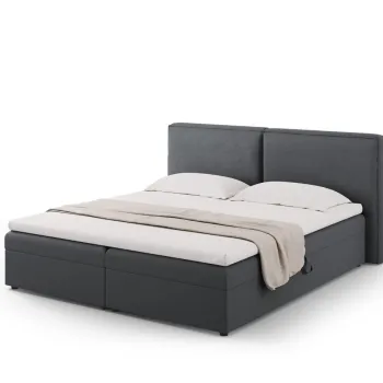 Pat continental cu tablie si lada depozitare + topper 4 cm + saltea 16 cm, Jodie-78, Micadoni Home, 160x200 cm, tesatura structurata, gri inchis imagine