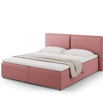 Pat continental cu tablie si lada depozitare + topper 4 cm + saltea 16 cm, Jodie-78, Micadoni Home, 160x200 cm, tesatura structurata, roz imagine