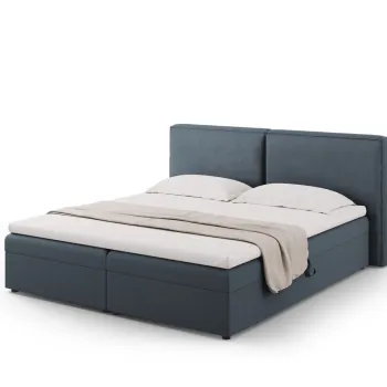 Pat continental cu tablie si lada depozitare + topper 4 cm + saltea 16 cm, Jodie-78, Micadoni Home, 180x200 cm, tesatura structurata, albastru imagine