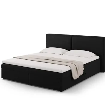 Pat continental cu tablie si lada depozitare + topper 4 cm + saltea 16 cm, Jodie-78, Micadoni Home, 180x200 cm, tesatura structurata, negru imagine