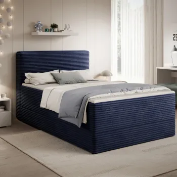Pat continental tapitat cu lada depozitare, 120x200 cm, ELTAP, Alamito, lemn/poliester, albastru inchis imagine