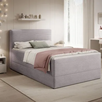 Pat continental tapitat cu lada depozitare, 120x200 cm, ELTAP, Alamito, lemn/poliester, gri deschis imagine