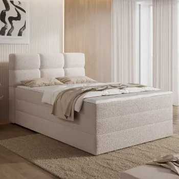 Pat continental tapitat cu lada depozitare, 120x200 cm, ELTAP, Kasped, lemn/poliester, bej deschis imagine