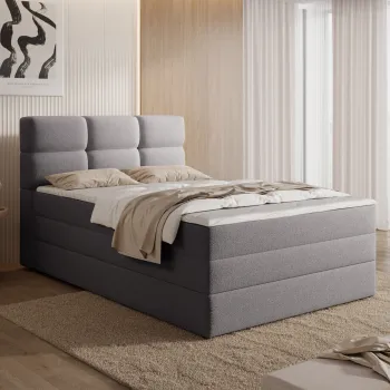 Pat continental tapitat cu lada depozitare, 120x200 cm, ELTAP, Kasped, lemn/poliester, gri imagine