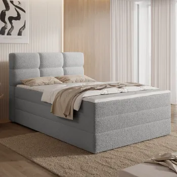 Pat continental tapitat cu lada depozitare, 120x200 cm, ELTAP, Kasped, lemn/poliester, gri deschis imagine