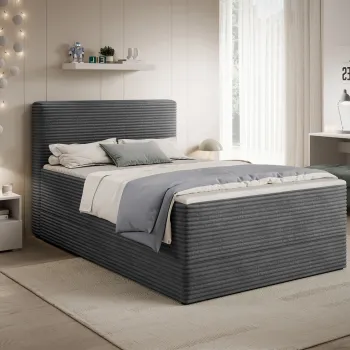 Pat continental tapitat cu lada depozitare, 140x200 cm, ELTAP, Alamito, lemn/poliester, gri inchis imagine