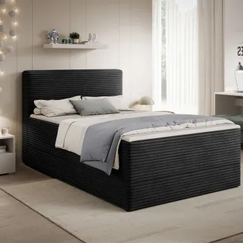 Pat continental tapitat cu lada depozitare, 140x200 cm, ELTAP, Alamito, lemn/poliester, negru imagine