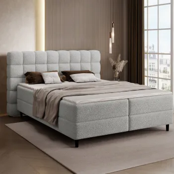 Pat continental tapitat cu lada depozitare, 140x200 cm, ELTAP, Camma, lemn/poliester, gri deschis imagine