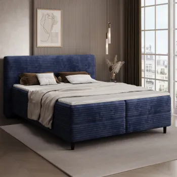 Pat continental tapitat cu lada depozitare, 140x200 cm, ELTAP, Cortiko, lemn/poliester, albastru imagine