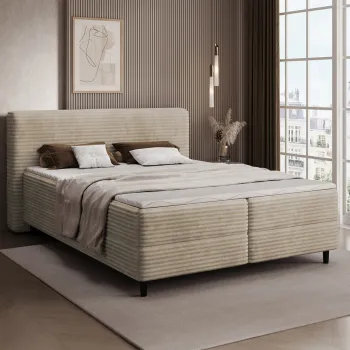 Pat continental tapitat cu lada depozitare, 140x200 cm, ELTAP, Cortiko, lemn/poliester, bej imagine