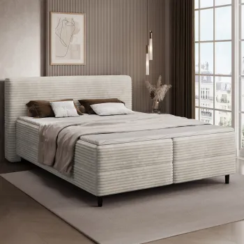 Pat continental tapitat cu lada depozitare, 140x200 cm, ELTAP, Cortiko, lemn/poliester, bej deschis imagine