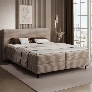 Pat continental tapitat cu lada depozitare, 140x200 cm, ELTAP, Cortiko, lemn/poliester, bej inchis imagine