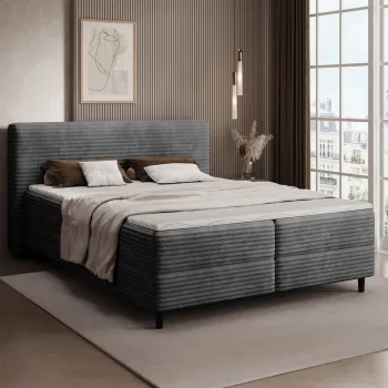 Pat continental tapitat cu lada depozitare, 140x200 cm, ELTAP, Cortiko, lemn/poliester, gri inchis imagine