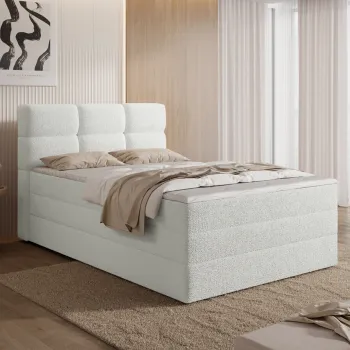 Pat continental tapitat cu lada depozitare, 140x200 cm, ELTAP, Kasped, lemn/poliester, alb imagine