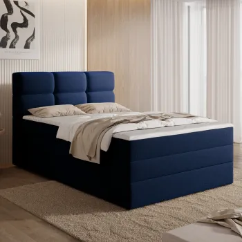 Pat continental tapitat cu lada depozitare, 140x200 cm, ELTAP, Kasped, lemn/poliester, albastru inchis imagine