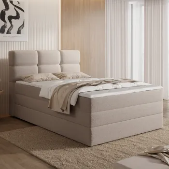 Pat continental tapitat cu lada depozitare, 140x200 cm, ELTAP, Kasped, lemn/poliester, bej imagine