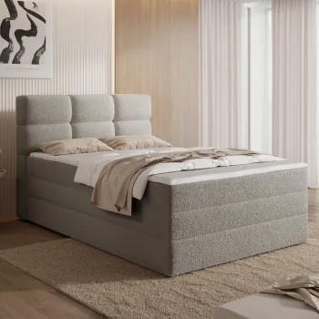 Pat continental tapitat cu lada depozitare, 140x200 cm, ELTAP, Kasped, lemn/poliester, bej inchis imagine