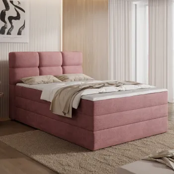 Pat continental tapitat cu lada depozitare, 140x200 cm, ELTAP, Kasped, lemn/poliester, roz imagine