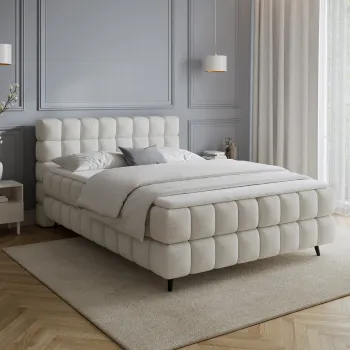 Pat continental tapitat cu lada depozitare, 140x200 cm, ELTAP, Sabeno, lemn/poliester, alb imagine