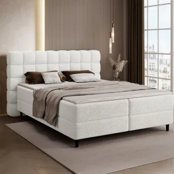 Pat continental tapitat cu lada depozitare, 160x200 cm, ELTAP, Camma, lemn/poliester, alb imagine