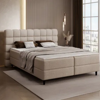 Pat continental tapitat cu lada depozitare, 160x200 cm, ELTAP, Camma, lemn/poliester, bej imagine