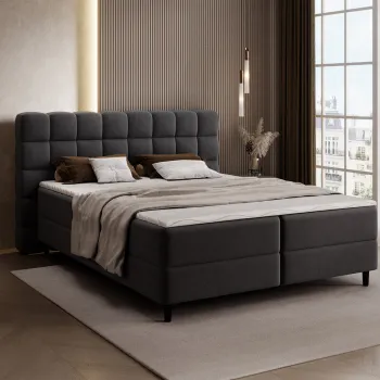 Pat continental tapitat cu lada depozitare, 160x200 cm, ELTAP, Camma, lemn/poliester, negru imagine