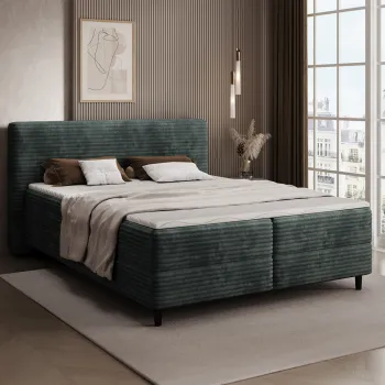 Pat continental tapitat cu lada depozitare, 160x200 cm, ELTAP, Cortiko, lemn/poliester, verde imagine