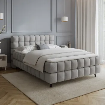 Pat continental tapitat cu lada depozitare, 160x200 cm, ELTAP, Sabeno, lemn/poliester, gri imagine