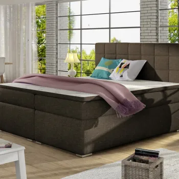 Pat continental tapitat cu lada depozitare, 180x200 cm, ELTAP, BA04_1.8, Alice, lemn/poliester, maro inchis imagine