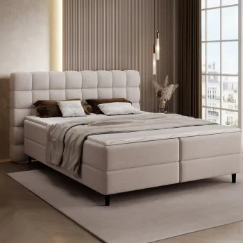 Pat continental tapitat cu lada depozitare, 180x200 cm, ELTAP, Camma, lemn/poliester, bej deschis imagine