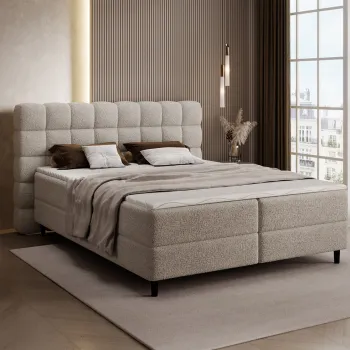 Pat continental tapitat cu lada depozitare, 180x200 cm, ELTAP, Camma, lemn/poliester, bej inchis imagine