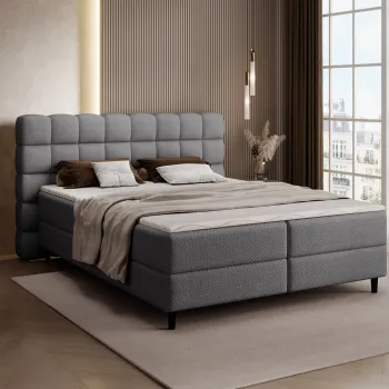 Pat continental tapitat cu lada depozitare, 180x200 cm, ELTAP, Camma, lemn/poliester, gri inchis imagine