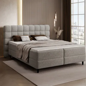 Pat continental tapitat cu lada depozitare, 180x200 cm, ELTAP, Camma, lemn/poliester, maro deschis imagine