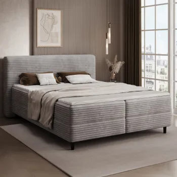 Pat continental tapitat cu lada depozitare, 180x200 cm, ELTAP, Cortiko, lemn/poliester, gri deschis imagine