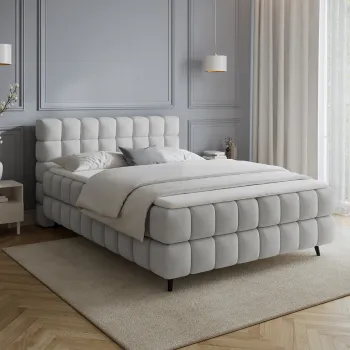 Pat continental tapitat cu lada depozitare, 180x200 cm, ELTAP, Sabeno, lemn/poliester, gri deschis imagine