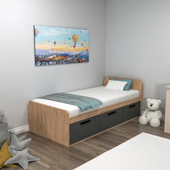 Pat de o persoana, Arnetti, Akser, 91x50x193.6 cm, PAL, Pin Atlantic / Antracit imagine