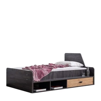 Pat de o persoana, Hanah Home, Aktif, 113x84x194 cm, PAL, Antracit/Maro imagine