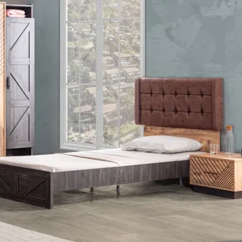 Pat de o persoana, Hanah Home, Antik, 116x108x207 cm, PAL, Antracit/Maro imagine