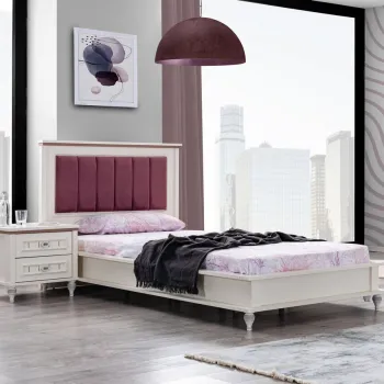 Pat de o persoana, Hanah Home, Ezgi, 124x104x210 cm, PAL, Crema usoara imagine