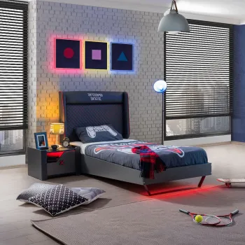Pat de o persoana, Hanah Home, Gaming Zone, 118x110x206 cm, PAL, Antracit imagine