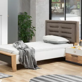 Pat de o persoana, Hanah Home, Relax, 110x100x228 cm, PAL, Alb / Antracit / Galben / Maro imagine