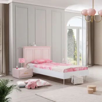 Pat de o persoana, Hanah Home, Rosa, 124x105x215 cm, PAL, Roz/Alb imagine