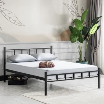 Pat de o persoana, Hebbville, K90, 140x83x190 cm, Metal, Negru imagine