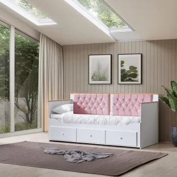 Pat de zi, Hanah Home, Alacati, 209x99x93 cm, PAL, Alb/Roz imagine